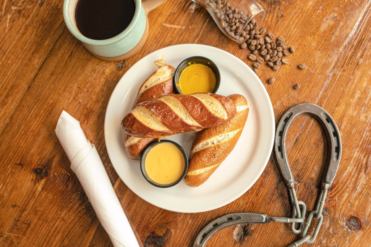 Pastry, two dips, coffee on the side